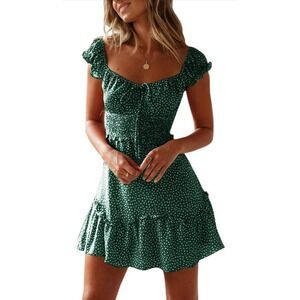 Green Smocked Fit & Flare Dress – Size M (Fits 8–10)